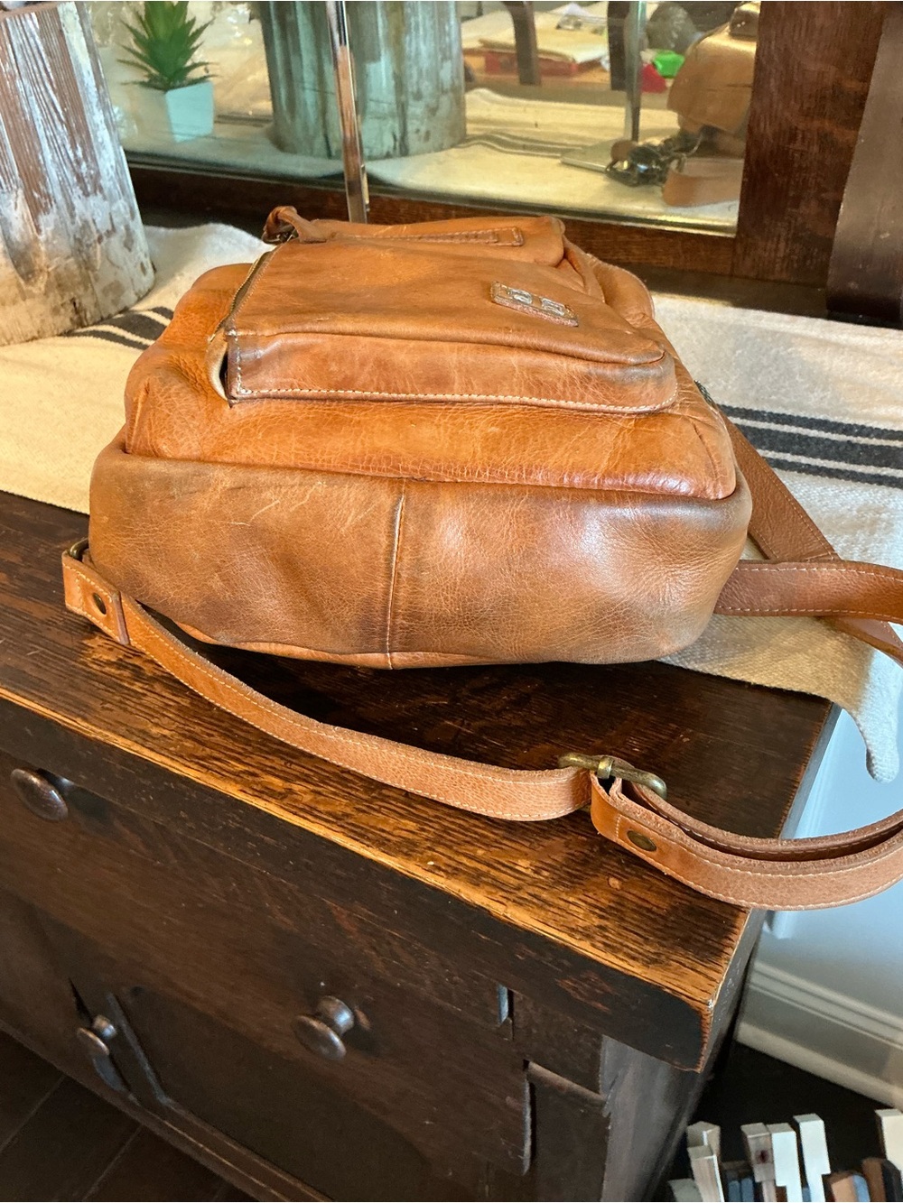 Bed Stu Leather Beau Unisex Backpack Sling Bag Tan Rustic MSRP $260 - Picture 7 of 14